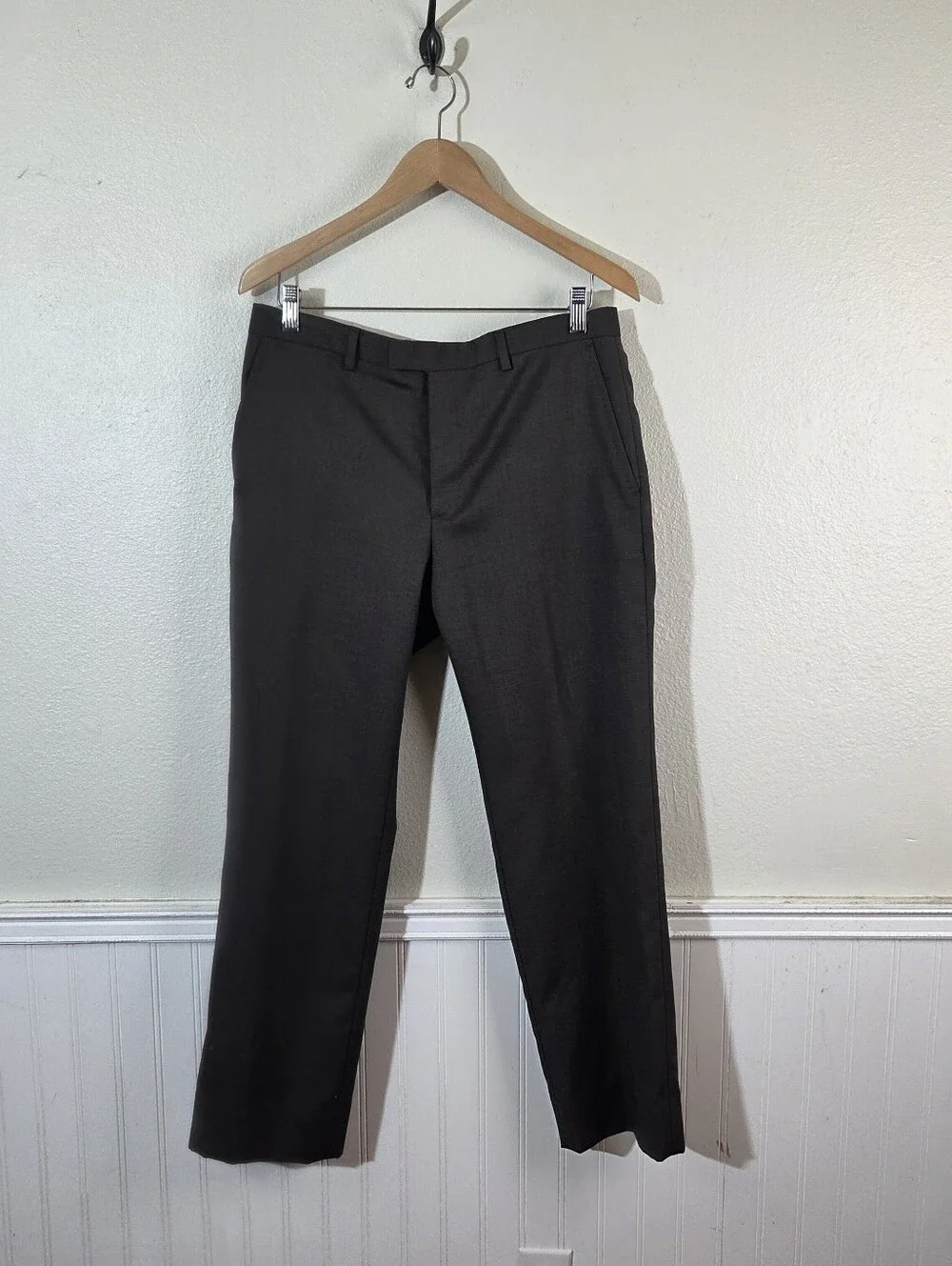 BR Banana Republic Mens 32x32 Wool Silk Dress Pants Gray Flat Front Career